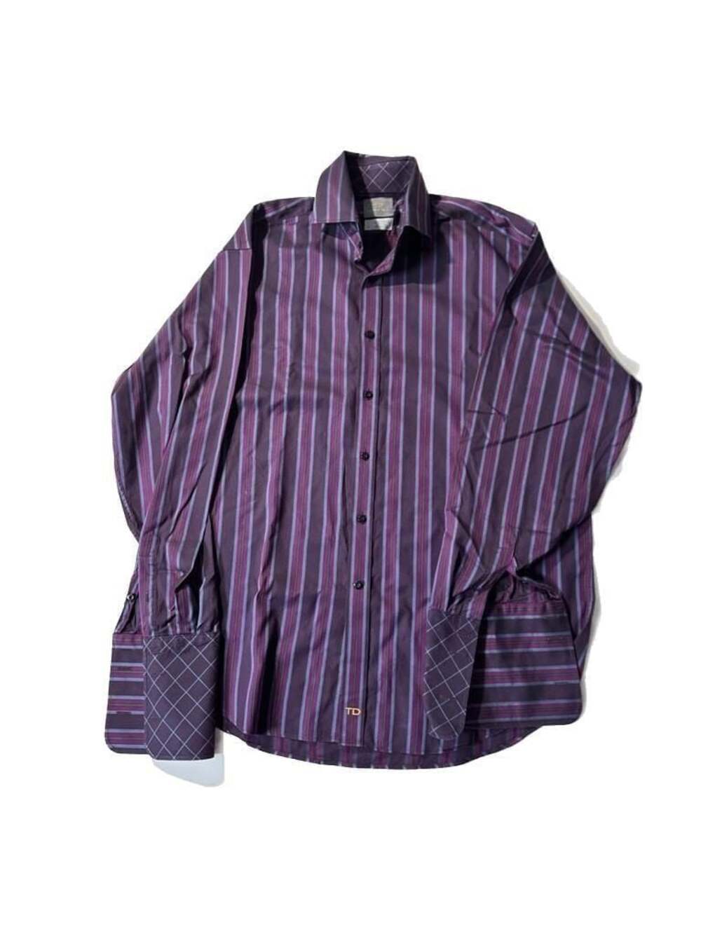 Thomas Dean Men's Striped Long Sleeve Dress Shirt Purple Blue Size Large
